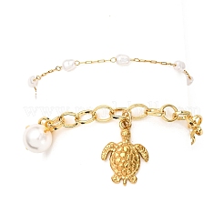 2Pcs 2 Styles 304 Stainless Steel Sea Turtle & Round Shell Pearl Charm Bracelets & 316 Surgical Stainless Steel Plastic Imitation Pearl Link Bracelets Set for Women&nbsp;BJEW-JB12422