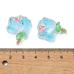 透明エポキシ樹脂デコデンカボション  スパンコール付き  花  ブルー  23.5x21x8.5mm&nbsp;CRES-I030-01C