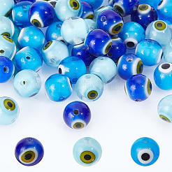 48Pcs 3 Colors Handmade Evil Eye Lampwork Round Beads&nbsp;LAMP-NB0001-85