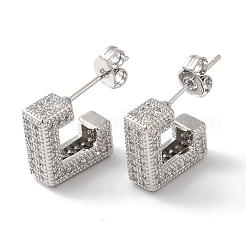 Square Box Design Brass Micro Pave Clear Cubic Zirconia Stud Earrings for Women&nbsp;EJEW-A110-07P