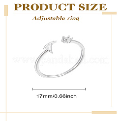 女性用レター真鍮ラインストーンオープンカフリング1個  文字t  内径：17~18mm&nbsp;AJEW-LP0004-47T-S