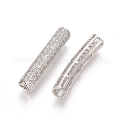 真鍮マイクロペーブクリアキュービックジルコニアビーズ  長持ちメッキ  チューブビーズ  プラチナ  30x6mm  穴：3.5mm&nbsp;ZIRC-L088-19B-P