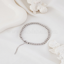 女性用ステンレススチールボールビーズブレスレット1個  ステンレス鋼色  7-1/8インチ（18cm）&nbsp;BJEW-LP0001-93P