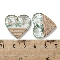 ウッドペンダント  樹脂と金箔  ハート  ダークシーグリーン  24x25x4mm  穴：2mm&nbsp;FIND-B042-14A
