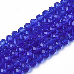 ガラスビーズ連売り  多面カットそろばん  ロンデル  藤紫色  4x3mm  穴：0.8~1mm  約105~110個/連  38~39のCM。&nbsp;EGLA-A034-T4mm-D31