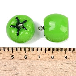 不透明樹脂ペンダント  トマト  プラチナ鉄ループ付き  ライムグリーン  21.5x21.5mm  穴：2mm&nbsp;RESI-S025-01P-02