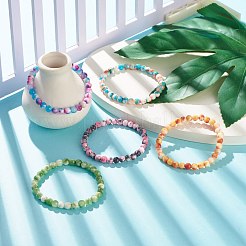 Natural White Jade Round Beaded Stretch Bracelet&nbsp;BJEW-JB07968