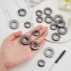 18個3スタイルの合金グロメットアイレット金具  グロメットリングをねじ込みます  製袋用  ガンメタ色  2.1~3x0.5~0.7cm  穴：10.5~16mm  6個/スタイル&nbsp;FIND-WR0006-18B