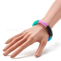 女の子の女性のための分厚いカーブチューブアクリルビーズストレッチブレスレット  ブラック  内径：2-1/8インチ（5.3cm）&nbsp;BJEW-JB06684-04