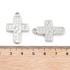 変色しない304ステンレススチールペンダント  ハートチャーム付きクロス  ステンレス鋼色  30.5x20.5x3mm  穴：2.5mm&nbsp;STAS-P364-14P