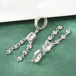 真鍮マイクロパヴェキュービックジルコニアシャンデリアピアス  長方形  女性用フープピアス  鉛フリー＆カドミウムフリー  ラックめっき  長持ちメッキ  プラチナ  57x11mm&nbsp;KK-CBA8324-15P