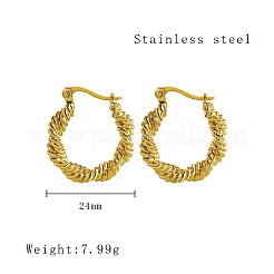 304ステンレススチール製の厚手ツイストフープピアス  女性のための  18KGP本金メッキ  24mm&nbsp;BA3365-1