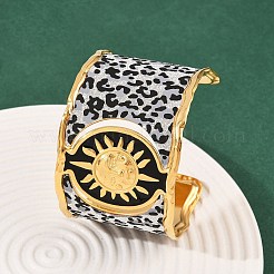 女性用304ステンレススチールカフバングル  非粘着性金箔パウダー入り  18KGP本金メッキ  太陽  1-3/4インチ（4.5cm）  内径：2-3/8インチ（6.05cm）&nbsp;LS-BJEW-K285-01B-G