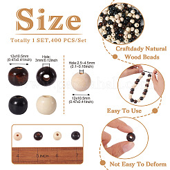 天然木のビーズ  染め  ラウンド  ミックスカラー  12mm  穴：2.5mm  12x10.5mm  穴：3mm  400個/セット&nbsp;WOOD-CD0001-02