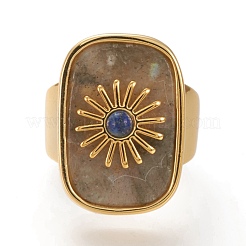 Natural Labradorite & Lapis Lazuli Cuff Rings&nbsp;RJEW-P016-01A-02G