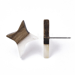 Resin & Walnut Wood Stud Earrings&nbsp;EJEW-N017-004A