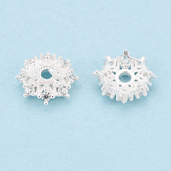 スターリングシルバーのマイクロパヴェクリアキュービックジルコニアビーズキャップ925個  花  銀  8x8x2.2mm  穴：1.2~1.4mm&nbsp;STER-T008-43S