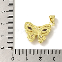 真鍮製ガラスペンダント  ゴールドカラー  蝶  ライラック  23x20x4mm  穴：5x3.5mm&nbsp;KK-Z042-01G-02