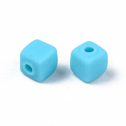 手作り樹脂粘土ビーズ連売り  キューブ  ライトスカイブルー  4x4x4mm  穴：1.4mm  約89~91個/連  15.55インチ〜15.94インチ（39.5~40.5cm）&nbsp;X-CLAY-N008-061-05