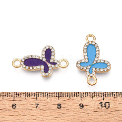 合金クリスタルラインストーンバタフライリンクコネクターチャーム  エナメル  ライトゴールド  ミックスカラー  26x16x2.5mm  穴：2.3mm&nbsp;ENAM-N008-05KCG