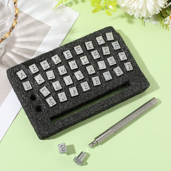 文字と数字の合金レザースタンプツールセット  ハンドルを含む  DIYベルト用  木製の手工芸品の印刷  プラチナ  133x84x14mmスタンピングヘッド：10x8x13.5mm&nbsp;TOOL-WH20012-002B