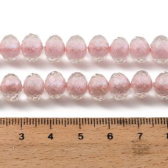 樹脂ビーズ連売り  二層ビーズ  ガラスとラメパウダー入り  ロンデル  多面カット  ピンク  9.5x7mm  穴：0.7mm  約50個/連  14.96''（38センチメートル）&nbsp;GLAA-T035-01B