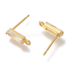 女性用真鍮クリアキュービックジルコニアスタッドピアス  カン付き  長方形  18KGP本金メッキ  12x3mm  穴：1mm  ピン：0.7mm&nbsp;EJEW-B107-17G