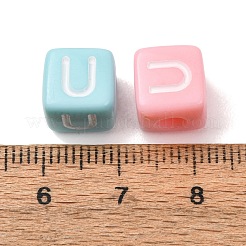 オペークアクリルヨーロピアンビーズ  大穴ビーズ  手紙を持つキューブU  ミックスカラー  10x9x9~9.5mm  穴：4mm  約580個/500g&nbsp;AC-CBA7A73-01U