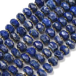 天然石ラピスラズリビーズ連売り  ロンデル  多面カット  シードビーズで  11x6~6.5mm  穴：1.2mm  約47個/連  14.96インチ（38cm）&nbsp;G-L642-J08-01