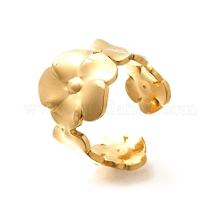Flower 201 Stainless Steel Open Cuff Ring for Women&nbsp;RJEW-A053-02A-G