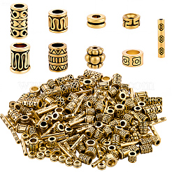 300個9スタイルチベットスタイルアロイスペーサービーズ  混合形状  アンティーク黄金  5~14x2.5~6mm  穴：1.4~4mm&nbsp;FIND-PA0001-23
