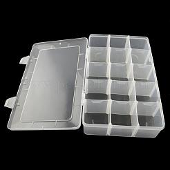 長方形のプラスチックビーズ保存容器  調整可能な仕切りボックス  15のコンパートメント  ホワイト  16.5x27.5x5.5cm&nbsp;CON-Q024-17