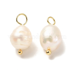 天然養殖淡水パールペンダント  真鍮ボールヘッドピン付き  ライス  18KGP本金メッキ  16.5~17mm  穴：3mm&nbsp;X-PALLOY-JF00942-01