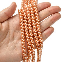 環境に優しい染色ガラスパールビーズ連売り  ラウンド  コットンコードねじ切り  ダークサーモン  6mm  穴：1.2~1.5mm  約70個/連  15.7インチ&nbsp;LS-HY-A008-6mm-RB113