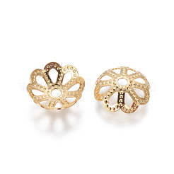 201ステンレススチールファンシービーズキャップ  花  マルチ花弁  ゴールドカラー  10~10.5x2.5~3mm  穴：1.2mm&nbsp;STAS-G190-06G