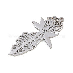 中空 304 ステンレス ペンダント  バラの花のチャーム  ステンレス鋼色  40x21x1mm  穴：1.4mm&nbsp;STAS-Z183-01P