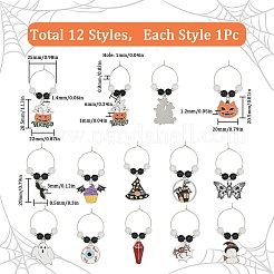 12Pcs Halloween Theme Alloy Enamel & Glass Imitation Jade Beaded Wine Glass Charms&nbsp;AJEW-SC0002-08