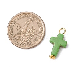 クロスダイ合成ターコイズペンダント  鉄ループ付き  ミックスカラー  ゴールドカラー  22.5x12x3.5mm  穴：3mm&nbsp;PALLOY-JF04255-01