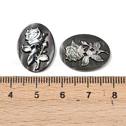 天然の黒リップシェル彫刻カボション  花とオーバル  20x15x3mm&nbsp;SSHEL-B006-08