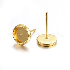 304ステンレススチールスタッドピアス金具  フラットラウンド  18KGP本金メッキ  トレイ：8mm  10x2mm  ピン：0.8mm&nbsp;X-STAS-P210-46G-05