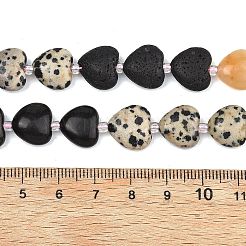 グラデーションカラーの天然溶岩石、ピンクアベンチュリン、トパーズ翡翠、ダルメシアンジャスパー、黒曜石のビーズ連売り  ハート  ミックスカラー  11.5~12x12~12.5x5.5~6mm  穴：1mm  約29個/連  14.80~14.92''（37.6~37.9センチメートル）&nbsp;G-B185-A01