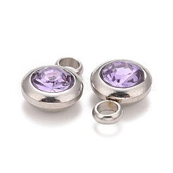 304ステンレスペンダント  k9ラインストーン付き  フラットラウンド  ミックスカラー  12x8x4mm  穴：2.5mm&nbsp;STAS-M300-02B-P