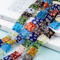 正方形のハンドメイドミッレフィオーリガラスビーズ連売り  ミックスカラー  12x12x4mm  穴：1mm  約32個/連  14.5インチ&nbsp;LK-R004-13