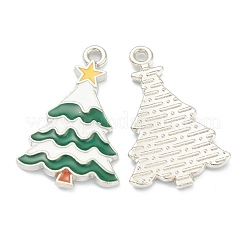 合金エナメルチャーム  クリスマスツリー  グリーン  プラチナ  25x16x2mm  穴：1mm&nbsp;ENAM-J649-18P