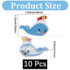 ポリエステル刺繍糸アイロン接着/縫い付けパッチ10個  布のアップリケ  クジラ  スチールブルー  29x40x1mm&nbsp;PATC-CY0001-41