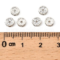 真鍮製ラインストーンスペーサービーズ  グレードA  クリスタル  ストレートフランジ  ロンデル  銀色のメッキ  5x2.5mm  穴：1mm&nbsp;X-RB-A014-Z5mm-01S