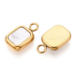 304 Stainless Steel Pave Natural Shell Rectangle Charms&nbsp;STAS-N112-09G