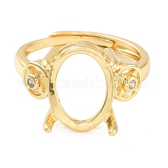 Rack Plating Oval Brass Micro Pave Cubic Zirconia Adjustable Solitaire Ring Components&nbsp;KK-Q819-04G