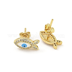 Fish with Evil Eye Real 18K Gold Plated Brass Stud Earrings&nbsp;EJEW-L269-104G-01