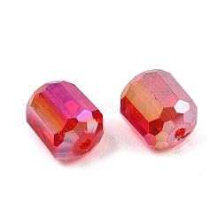 電気メッキカラムガラスビーズ  ABカラーメッキ  多面カット  レッド  9x7.5~8mm  穴：1.5mm&nbsp;EGLA-A043-02-AB18
